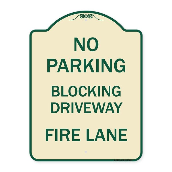 Signmission No Blocking Driveway Fire Lane Heavy-Gauge Aluminum Architectural Sign, 24" x 18", TG-1824-23852 A-DES-TG-1824-23852